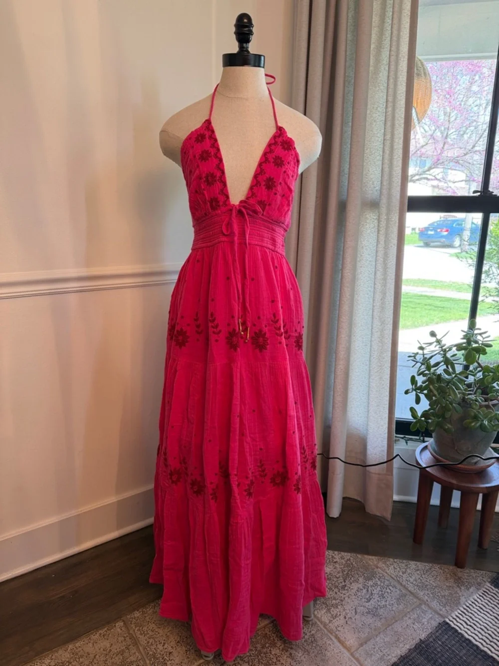 Free People Real Love Halter Maxi Dress with Floral Embroidery - NWT Size S - Picture 6 of 10